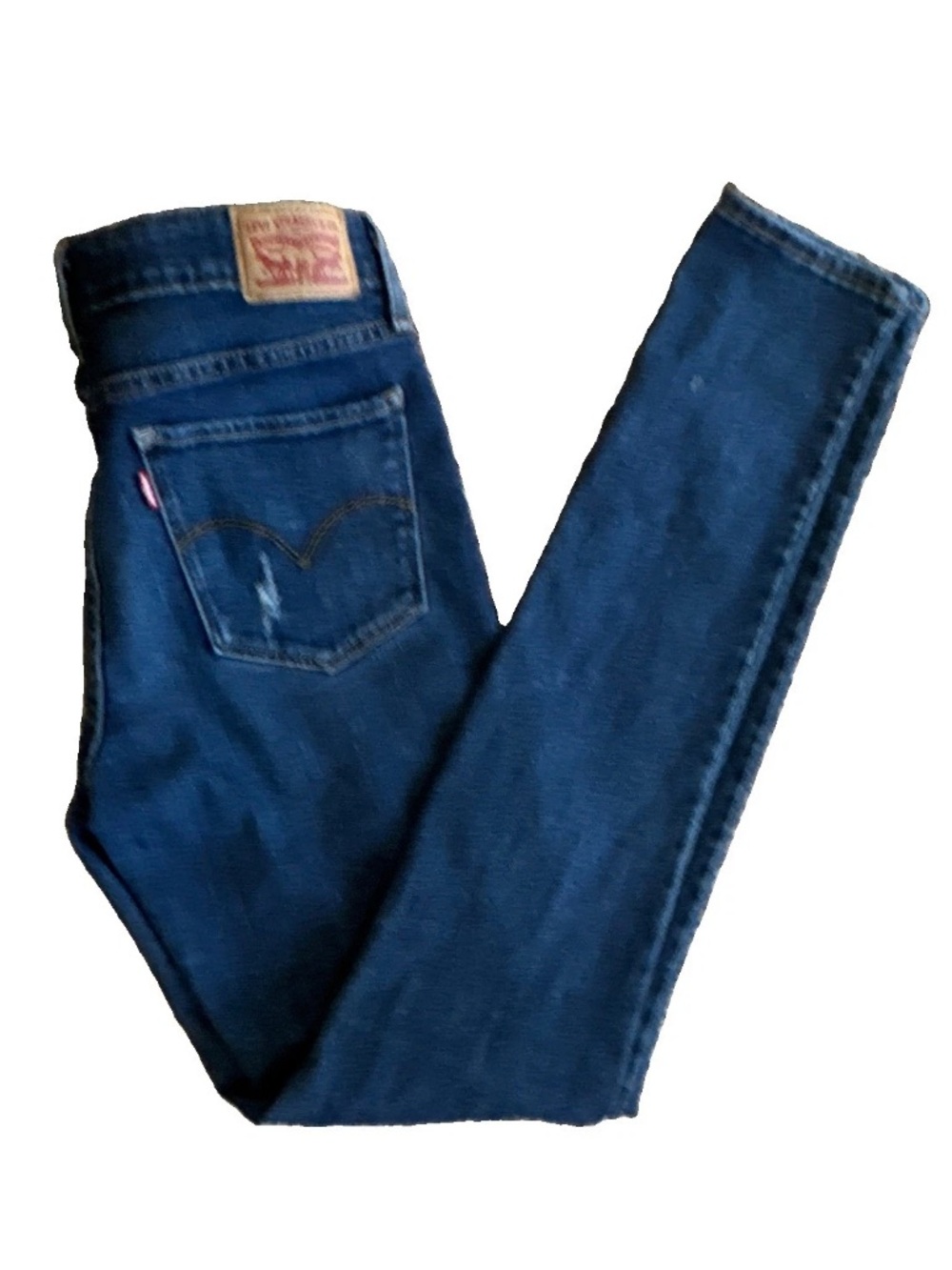 Levi's Women's Dark Wash Blue Skinny Stretch Denim Jeans Distressed 29